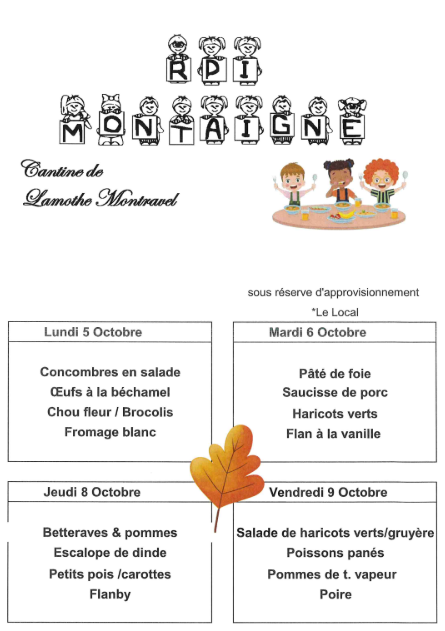 Cantine 05 au 09 octobre