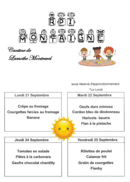 Cantine 21 au 25 septembre