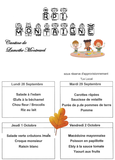 Cantine 28 sept 02 octobre